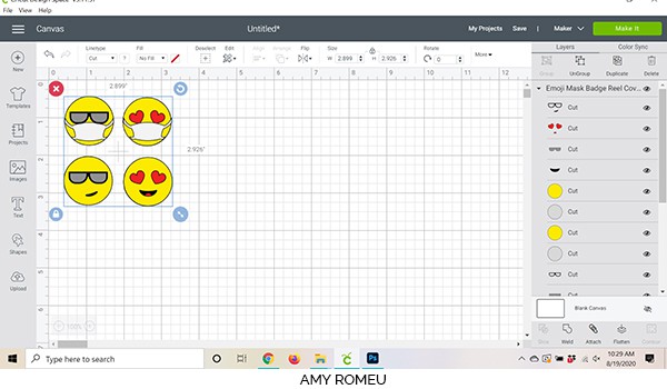 Cricut Design Space screenshot mat preview emoji face shapes