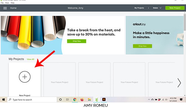 new project screen in Cricut Design Space