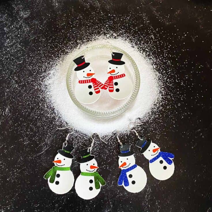 three pair of snowman earrings