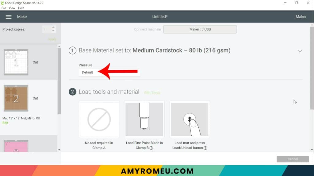 pressure setting cutting cardstock