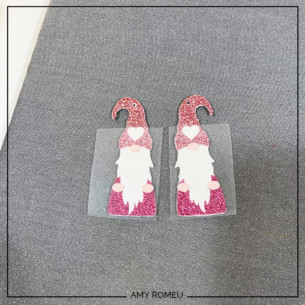 heat pressing Valentine's Day Gnome Earrings