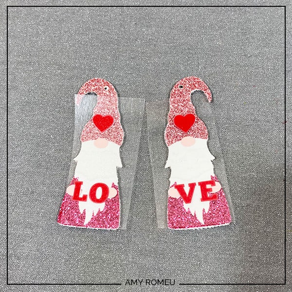 heat pressing Valentine's Day Gnome Earrings