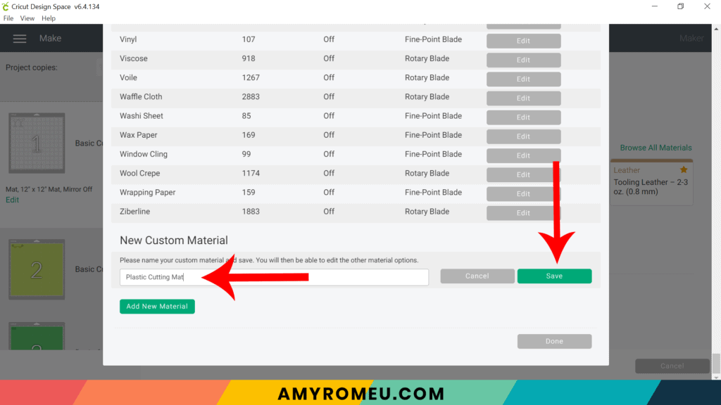 naming custom material setting