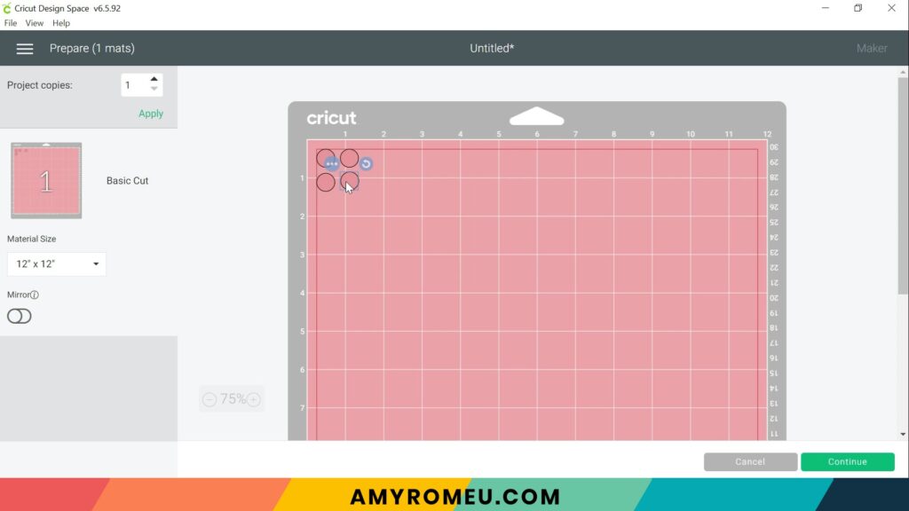 arranging stud earring circles on cutting mat in Cricut Design Space