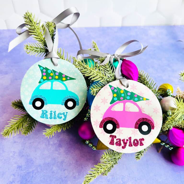 Personalized Faux Leather Retro Car Ornaments made with a Cricut
