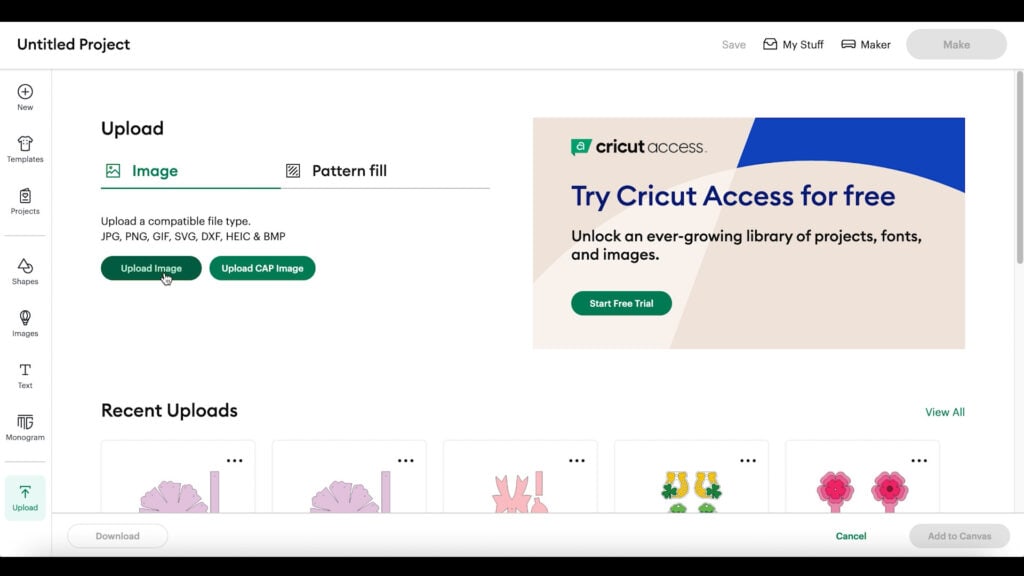 Cricut Design Space screenshot of Faux Leather Spring Mini Baskets made with a Cricut