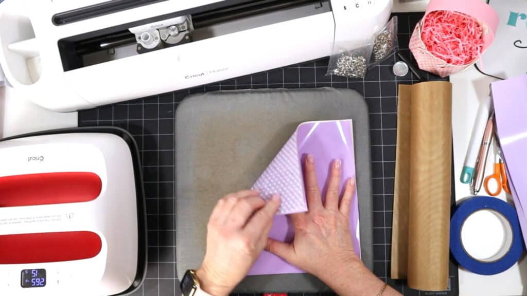 Tutorial photo of making a Faux Leather Spring Mini Basket with a Cricut