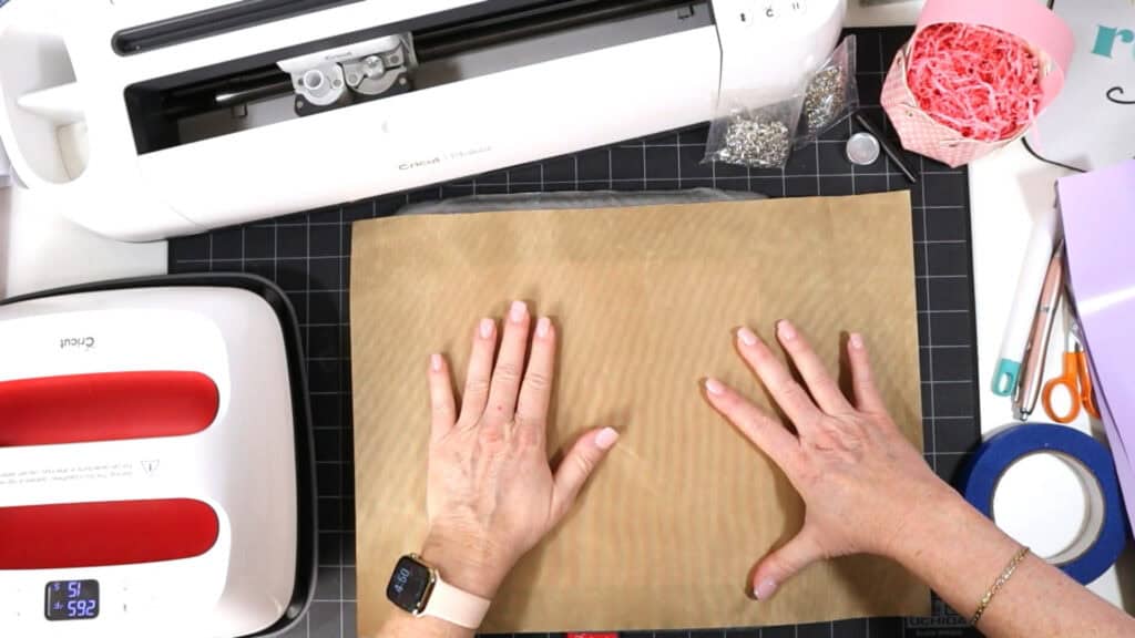Tutorial photo of making a Faux Leather Spring Mini Basket with a Cricut