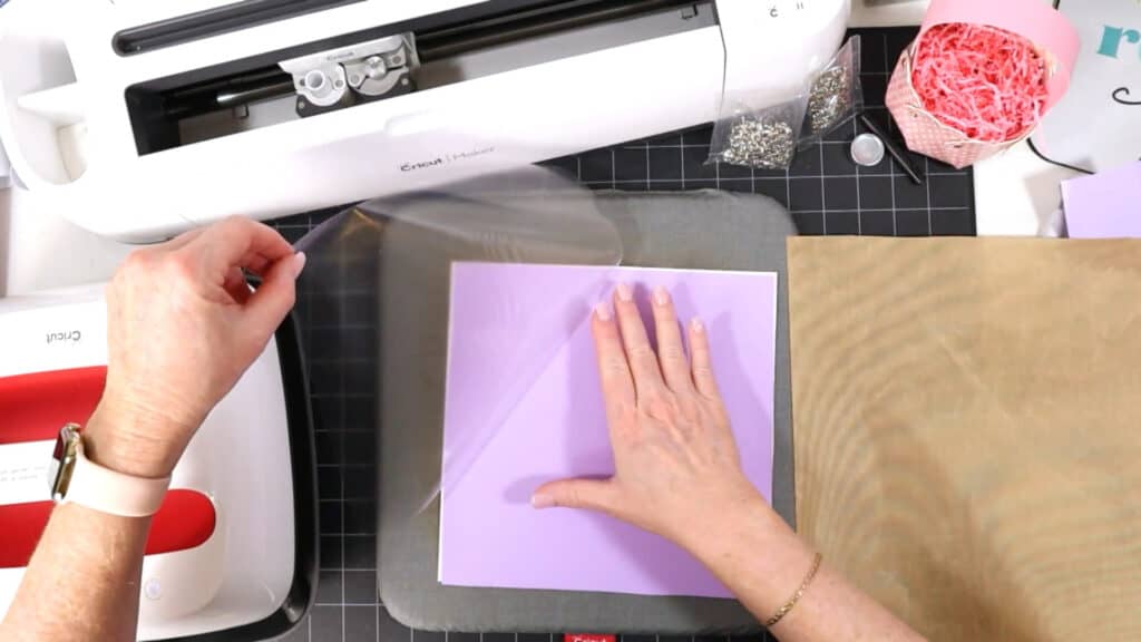 Tutorial photo of making a Faux Leather Spring Mini Basket with a Cricut