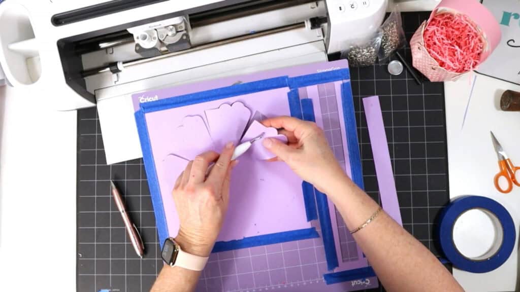 Tutorial photo of making a Faux Leather Spring Mini Basket with a Cricut