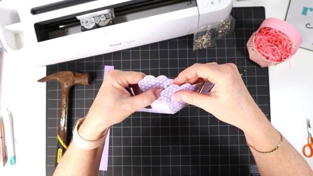 Tutorial photo of making a Faux Leather Spring Mini Basket with a Cricut