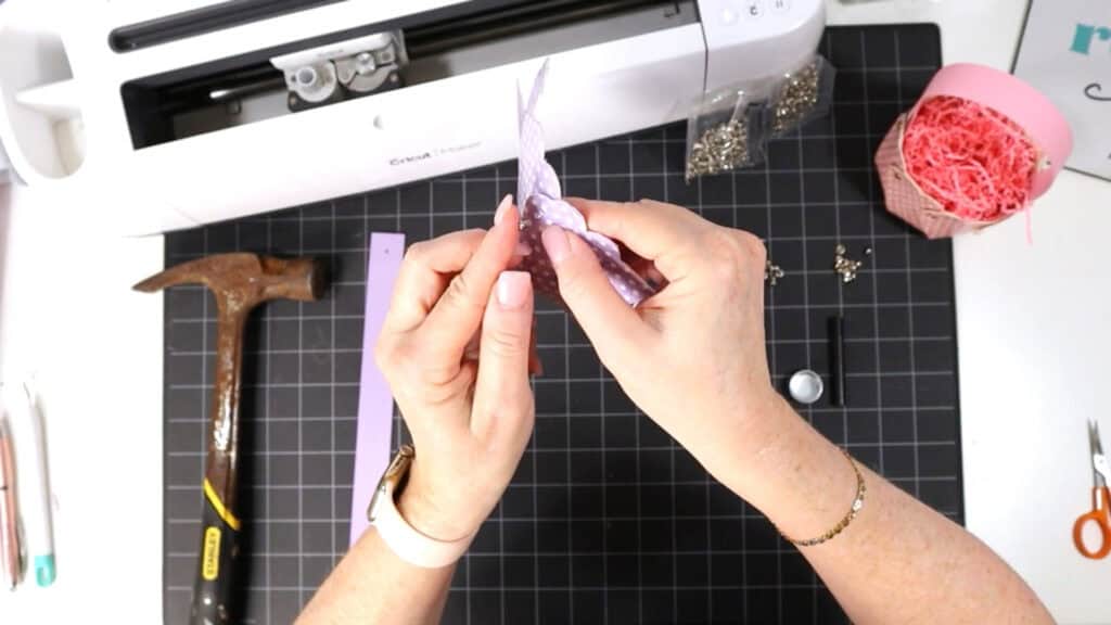 Tutorial photo of making a Faux Leather Spring Mini Basket with a Cricut