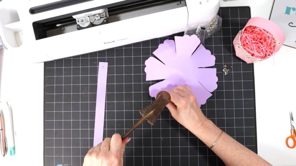 Tutorial photo of making a Faux Leather Spring Mini Basket with a Cricut