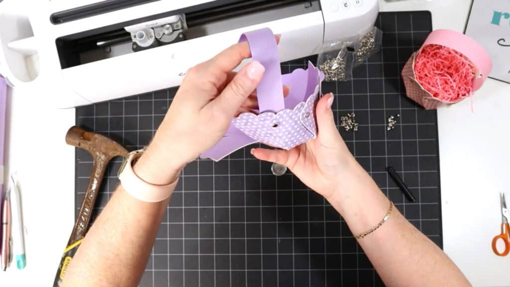 Tutorial photo of making a Faux Leather Spring Mini Basket with a Cricut