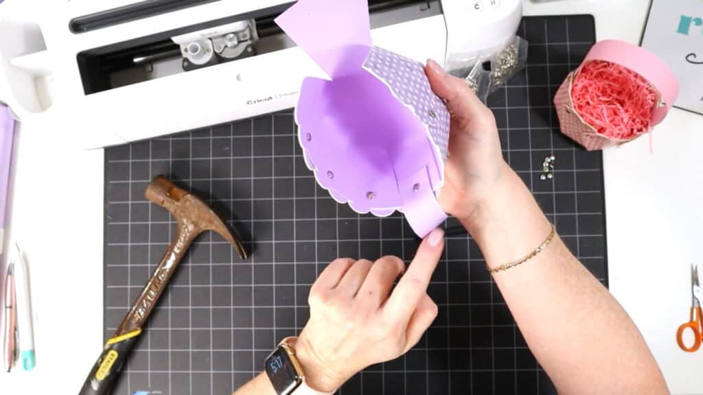 Tutorial photo of making a Faux Leather Spring Mini Basket with a Cricut