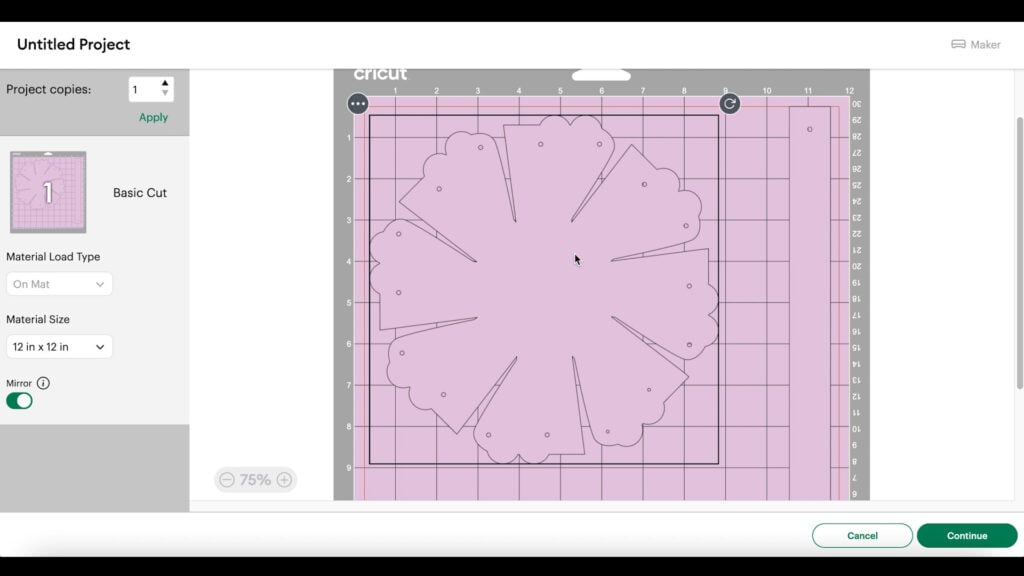 Cricut Design Space screenshot of Faux Leather Spring Mini Baskets made with a Cricut