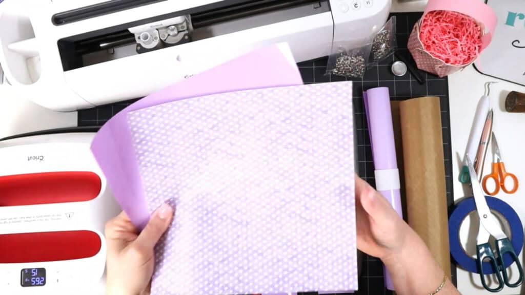 Tutorial photo of making a Faux Leather Spring Mini Basket with a Cricut