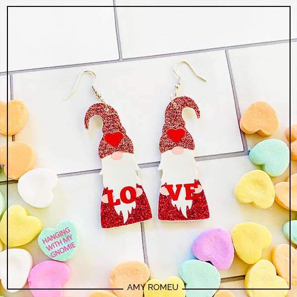 Valentine's Day Gnome Earrings Cricut DIY