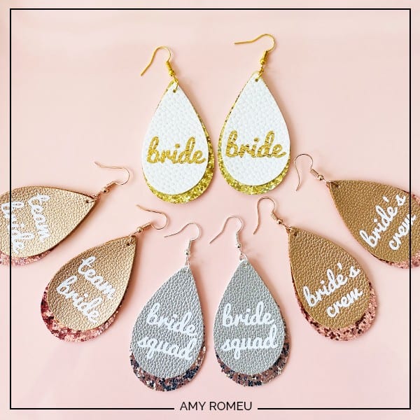 bachelorette party gift earrings made with faux leather and a cricut