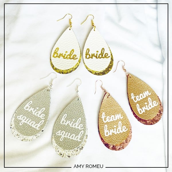 DIY bachelorette party earrings made with a cricut