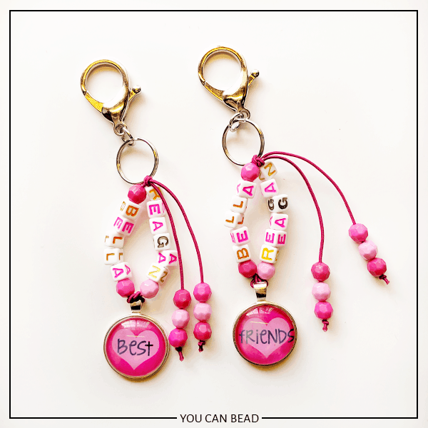 DIY best friend keychains made with letter beads.