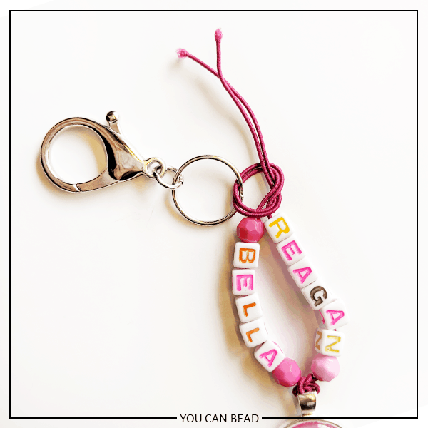 knotting best friend keychains made with letter beads.