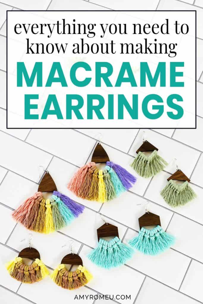 colorful macrame and wood earrings