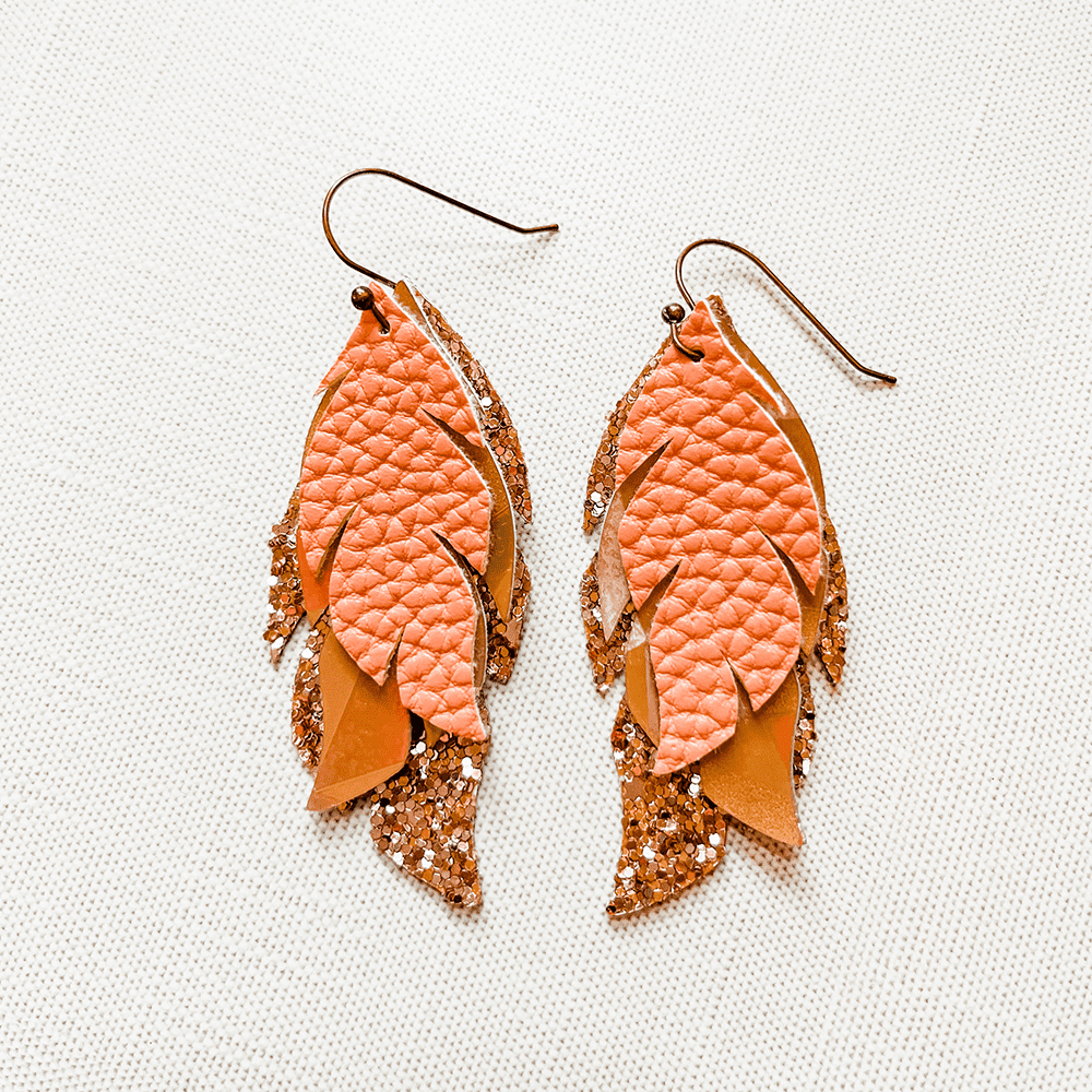 DIY Glitter Feather Cricut Joy Faux Leather Earrings - Amy Romeu