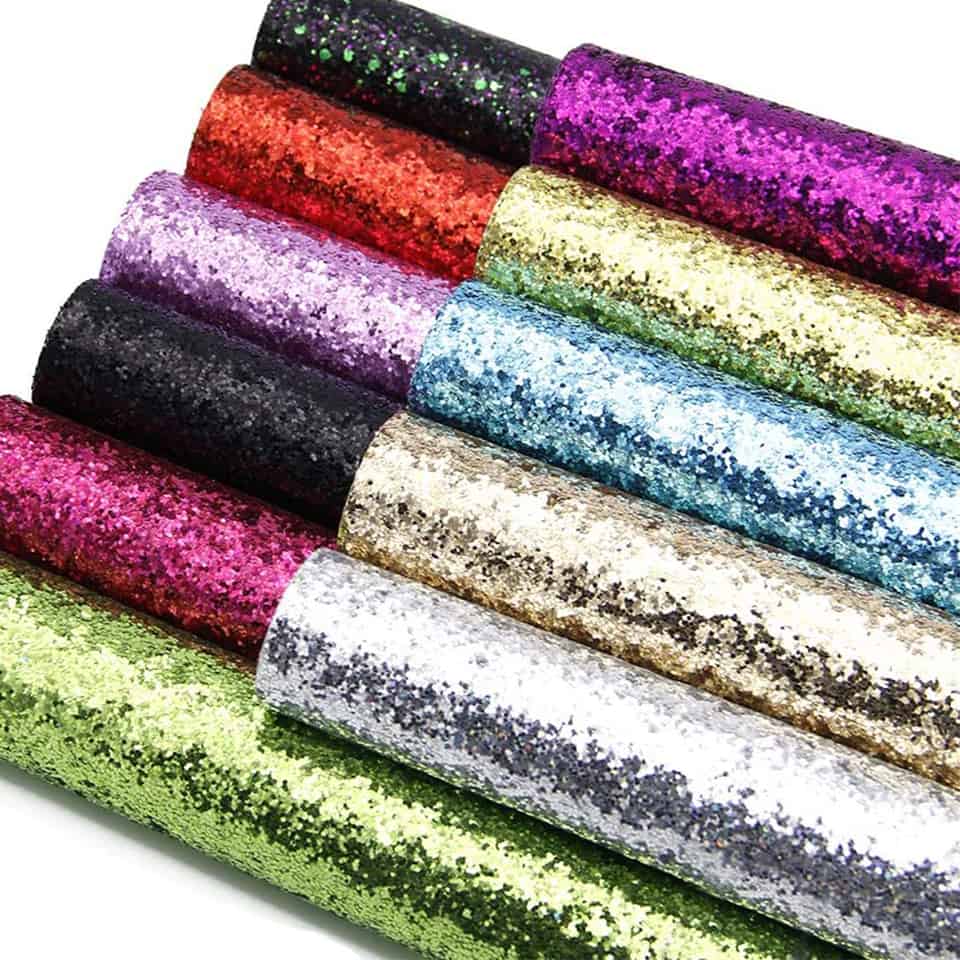 rolls of glitter faux leather