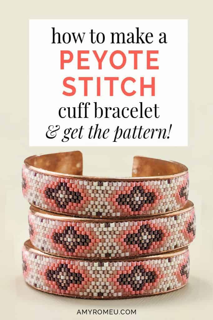 3-Color Tribal Style Cuff Bracelet Peyote or Brick Beading Pattern