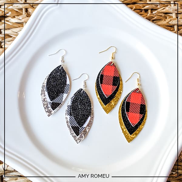 DIY Glitter Feather Cricut Joy Faux Leather Earrings - Amy Romeu