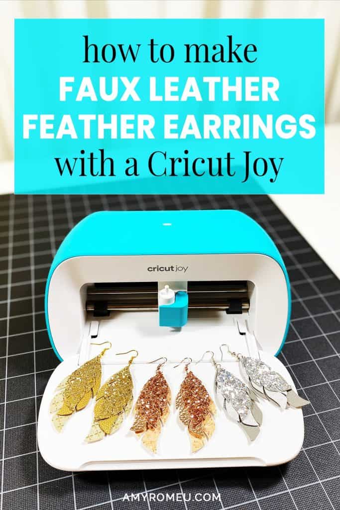 DIY Cricut Joy Faux Leather Glitter Feather Earrings