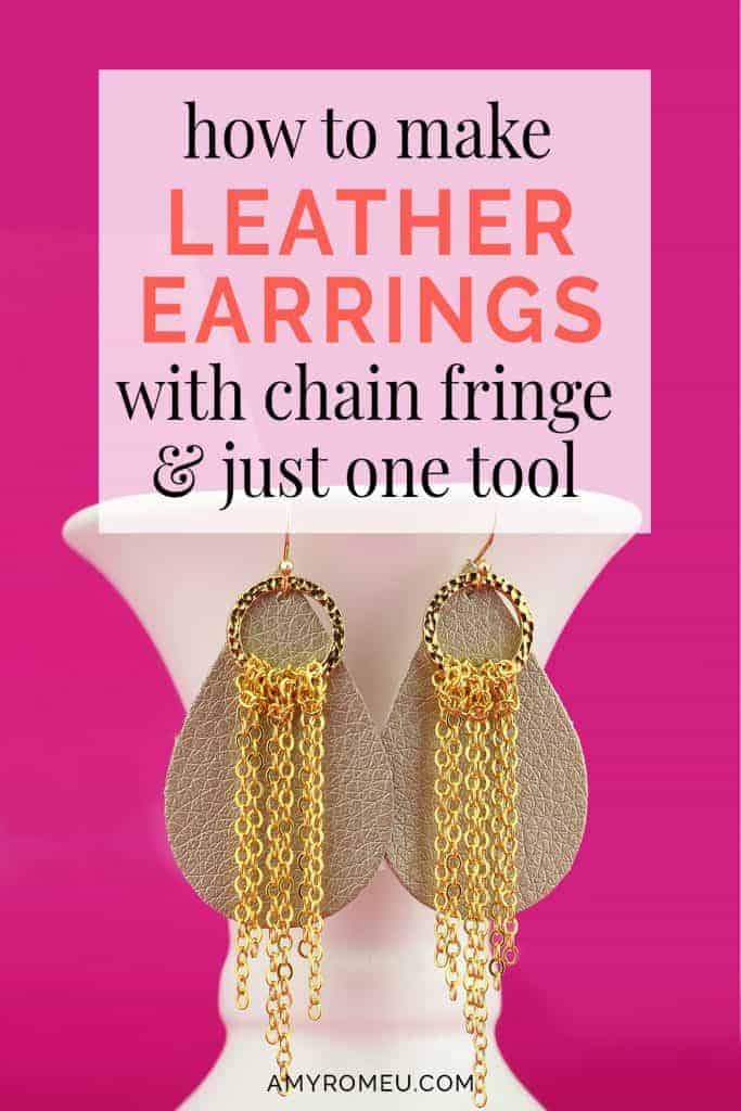 faux leather earrings with chain fringe
