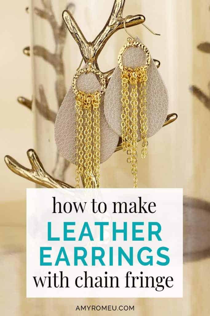 faux leather earrings with chain fringe
