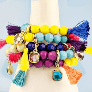 stack bracelets with beads, tassels and charms tutorial