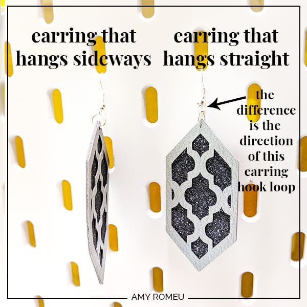 faux leather earrings hanging sideways and straight