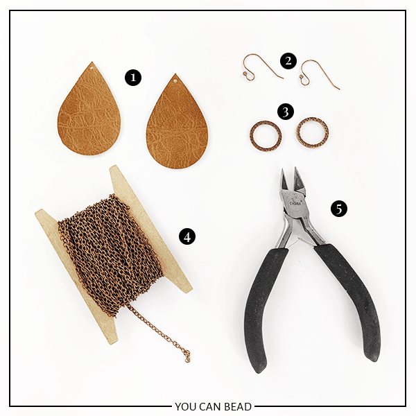 materials for DIY leather earrings with chain fringe