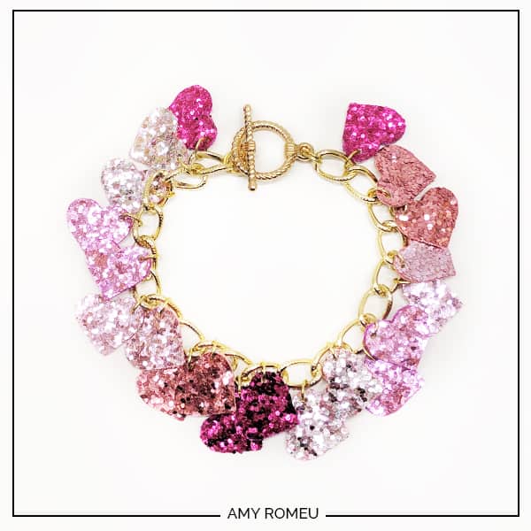 glitter heart charm bracelet