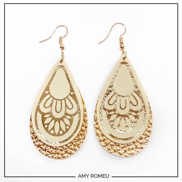 DIY Cricut Boho Faux Leather Teardrop Earrings - Amy Romeu