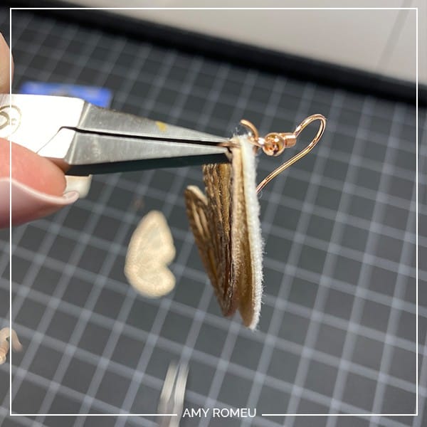 putting earring hooks on faux leather butterfly wing earrings