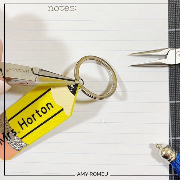 attaching pencil keychain to keyring