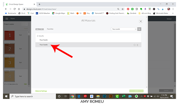 how to choose faux suede material in cricut design space