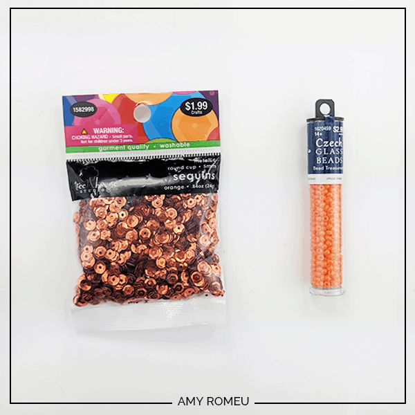 orange sequins and orange seed beads