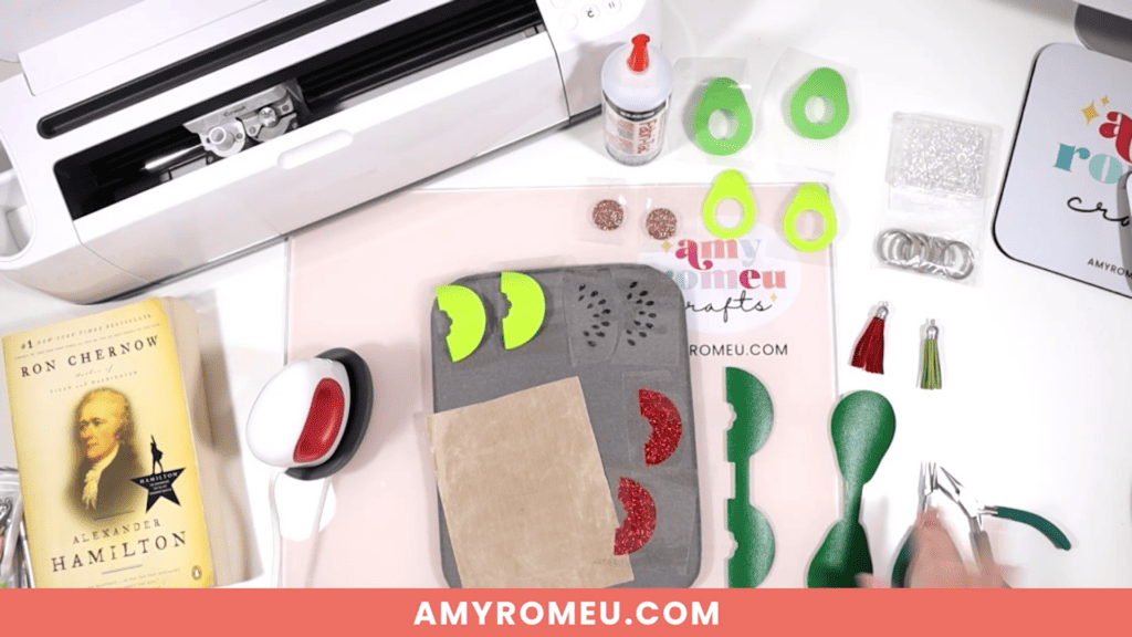preparing to heat press vinyl onto faux leather while making Watermelon and Avocado Faux Leather Keychains made with a Cricut