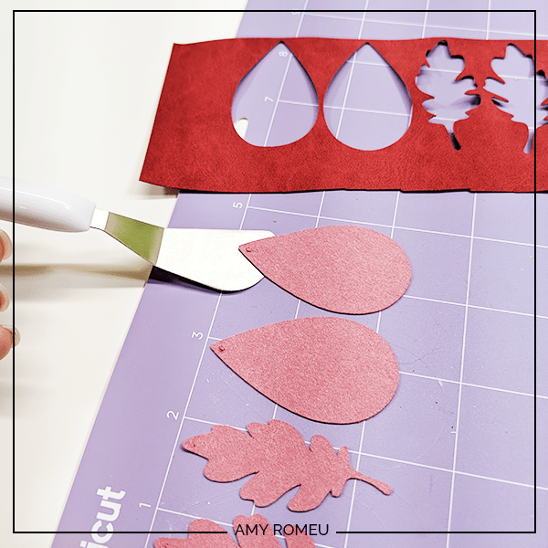 removing faux suede earring shapes from cricut cutting mat