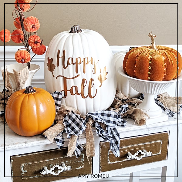 decorated faux pumpkins for fall decor